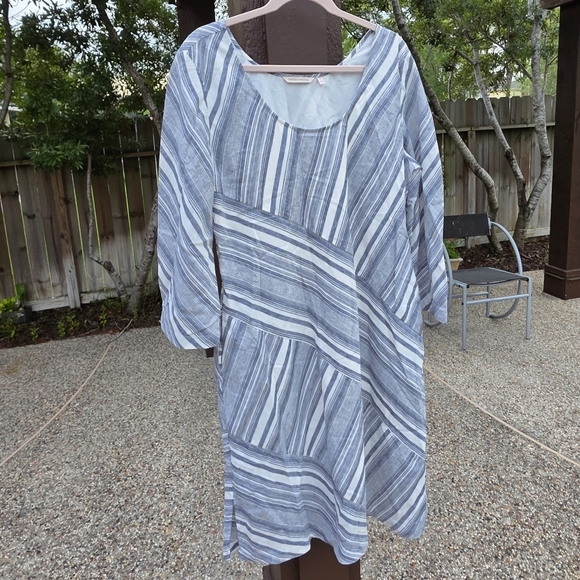 Nwot Soft Surroundings Sonya Linen Dress Striped Pockets  L - Picture 11 of 15